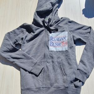 Vintage Style Zipper Hoodie Reagan Bush '84 Gray Small